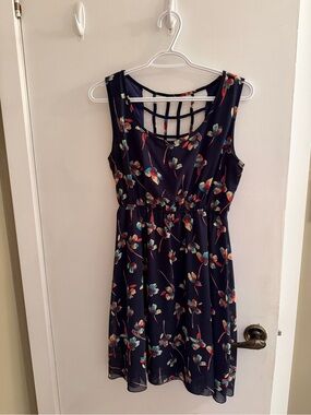 L.A. Soul Navy Floral Fit & Flare Dress | Open Lattice Back | L